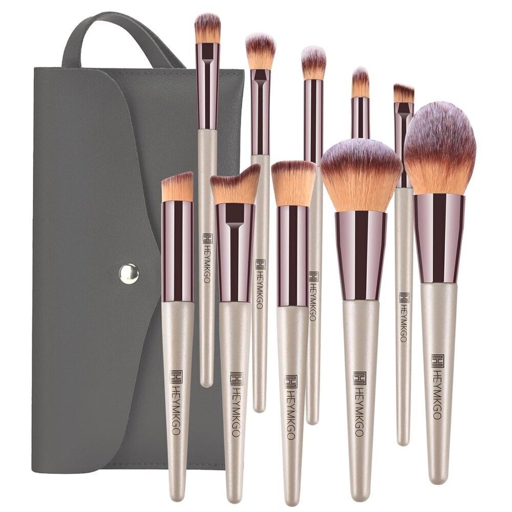Hemkgo 10 Pieces Gold Professional Portable Makeup Brushes Set With Cosmetic Bag